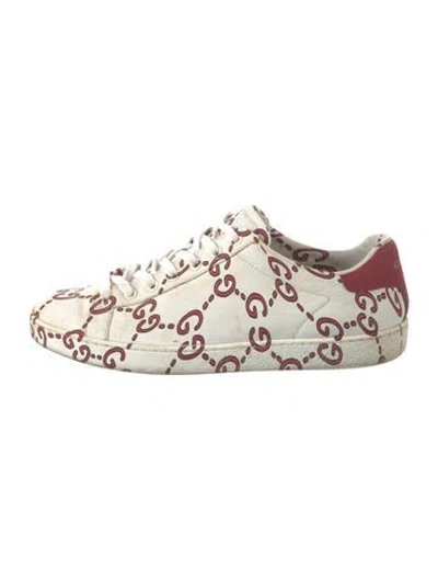 Pre-owned Gucci Running Gg Logo Leather Sneakers In Red/white