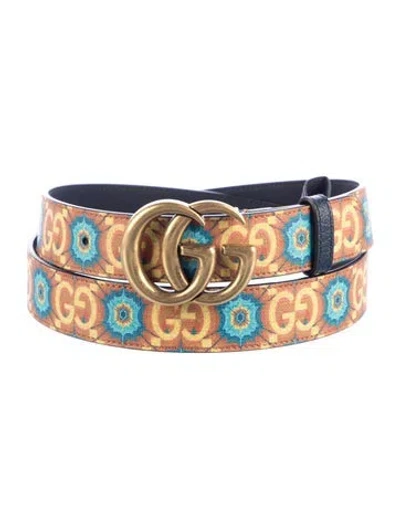 Pre-owned Gucci Running Gg Logo Leather Waist Belt In Neutrals