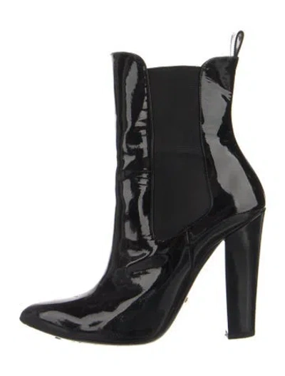 Pre-owned Gucci Running Gg Logo Patent Leather Chelsea Boots In Black