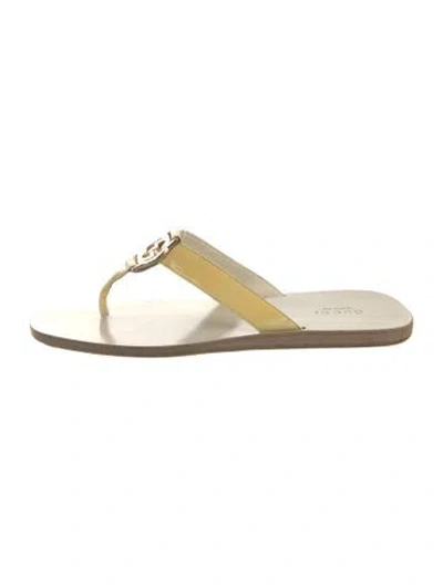 Pre-owned Gucci Running Gg Logo Patent Leather Slides In Neutral