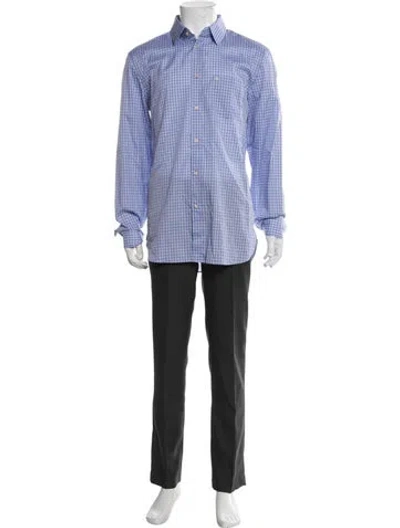 Pre-owned Gucci Running Gg Logo Plaid Print Dress Shirt In Blue