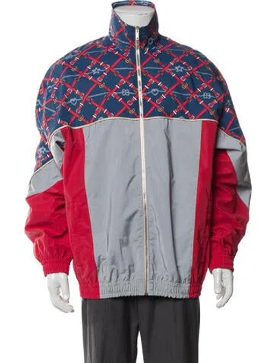 Pre-owned Gucci Running Gg Logo Printed Windbreaker In Blue