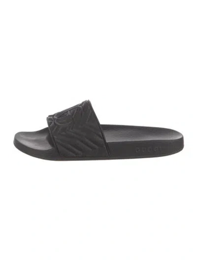 Pre-owned Gucci Running Gg Logo Rubber Slides In Black