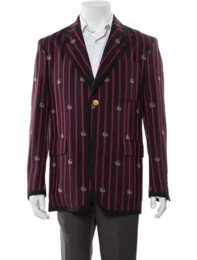 Pre-owned Gucci Running Gg Logo Wool Blazer In Blue