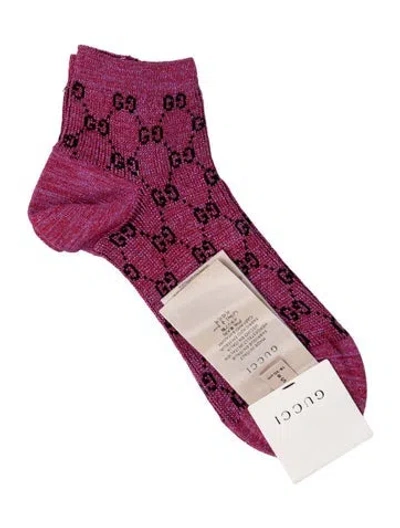 Pre-owned Gucci Running Gg Patterned Crew Socks  W/tags In Pink