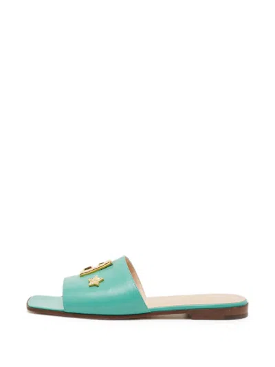 Pre-owned Gucci Runway Logo Leather Sandals In Green