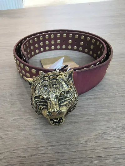 Pre-owned Gucci Runway Tiger Head Leather Belt