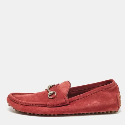 Pre-owned Gucci Rust Red Suede Horsebit Slip On Loafers Size 42