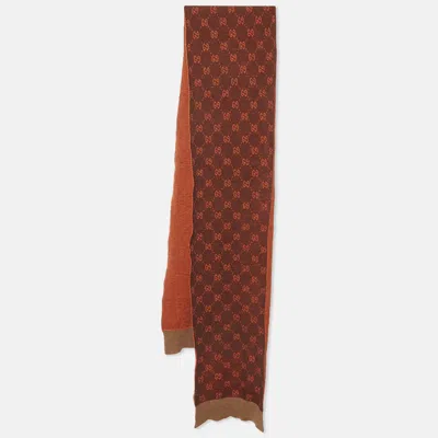 Pre-owned Gucci Rust Supreme Gg Monogram Alpaca Wool Scarf In Orange