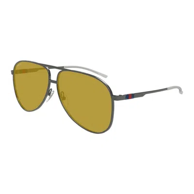 Gucci Ruthenium Metal Sunglasses In Green