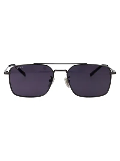 Gucci Ruthenium-ruthenium-violet Metal Sunglasses In Black