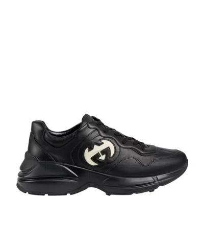 Gucci Rython Leather Sneakers In Black