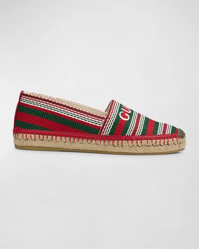 Gucci Sabela Embroidered Logo Espadrille Loafers In White Red Green