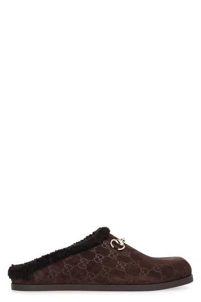 Gucci Sabot In Suede Gg In Brown