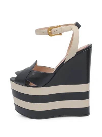 Pre-owned Gucci Sally Striped Wedge Sandals In Blue