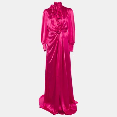 Pre-owned Gucci Salon Fuchsia Nojum Embellished Silk Dress S In Pink