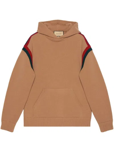 Gucci Web-stripe Wool Hoodie In Beige