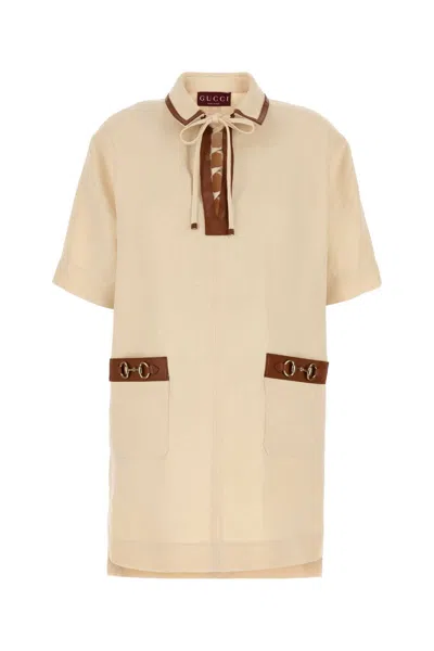Gucci Sand Linen Mini Dress In Neutral