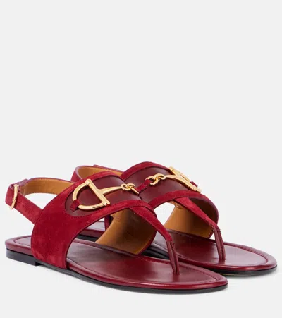 Gucci Sandalen Horsebit Aus Veloursleder In Burgund