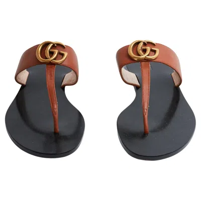 Pre-owned Gucci Sandales Tongs Camel Gg Eu38.5 Marmont Thongs Flat Sandals Uk5.5 Us8 In Brown