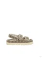 Gucci Beige Gg Fabric Sandals With Double G Women In Beige