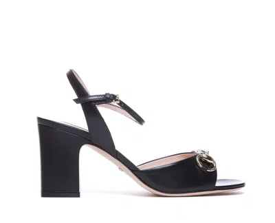 Gucci Horsebit 100mm Leather Sandals In Black