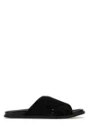 Gucci Men Black Suede Slippers In Black