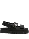Gucci Black Gg Fabric Sandals With Double G Women In Black