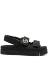 Gucci Black Gg Fabric Sandals With Double G Women In Black