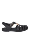 Gucci Black Sandals With Gg Logo Plaque In Rubber Man In Black