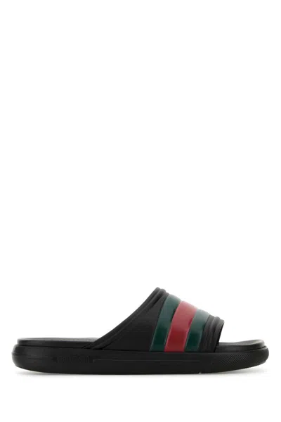 Gucci Web Rubber Slides In Black