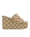 Gucci Gg Wedge Sandals In Nude