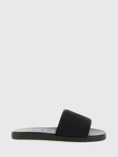 Gucci Jacquard Fabric Slides In Black
