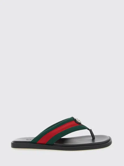 GUCCI GUCCI WEB CANVAS AND LEATHER FLIP-FLOPS