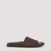 Gucci Brown Suede Open-toe Sandals With Logo Pattern
