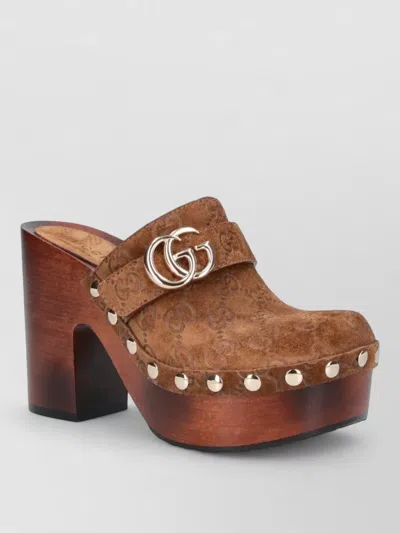Gucci Sandals Platform Sole Block Heel Studs In Brown
