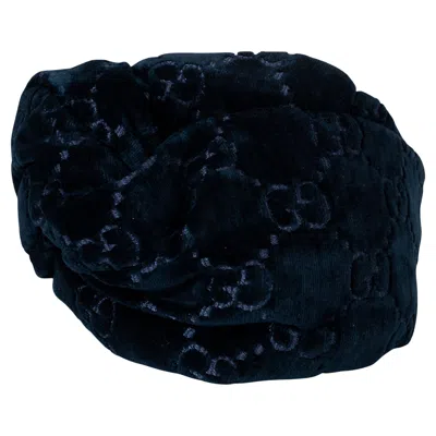 Pre-owned Gucci Sapphire Blue Gg Velvet Headband One Size