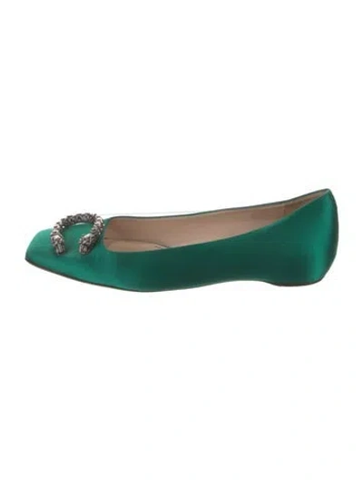 Pre-owned Gucci Satin Ballet Flats In Green