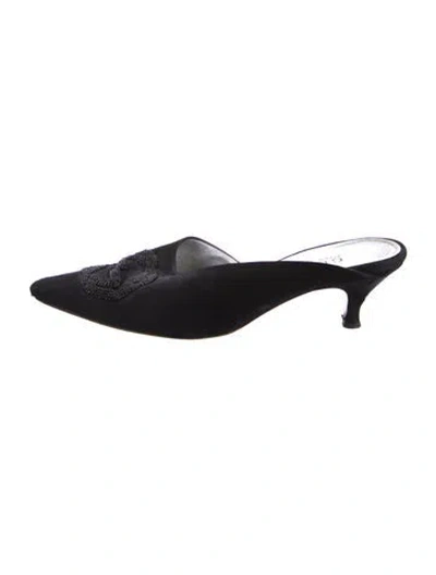 Pre-owned Gucci Satin Beaded Accents Mules In Black