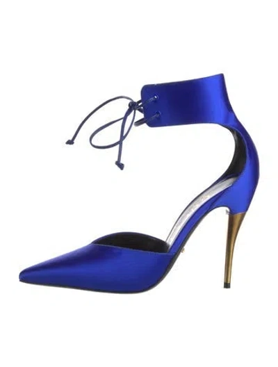 Pre-owned Gucci Satin Colorblock Pattern Mules In Blue