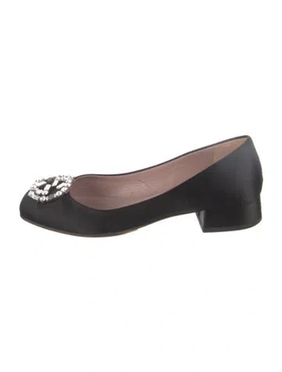Pre-owned Gucci Satin Crystal Embellishments Ballet Flats In Black