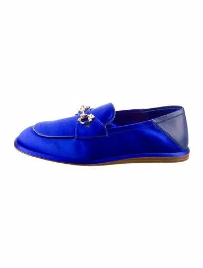 Pre-owned Gucci Satin Crystal Embellishments Loafers In Blue