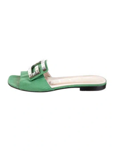 Pre-owned Gucci Satin Crystal Embellishments Mules In Green
