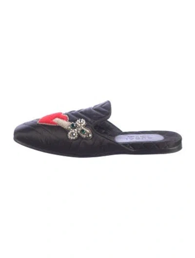 Pre-owned Gucci Satin Crystal Embellishments Slippers In Blue