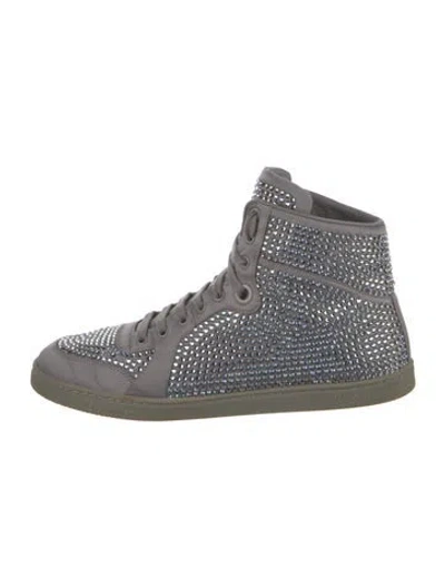 Pre-owned Gucci Satin Crystal Embellishments Sneakers In Gray