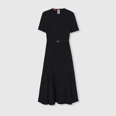 Gucci Satin Dress With Double G Belt In Black