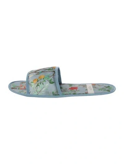 Pre-owned Gucci Satin Floral Print Slides In Blue
