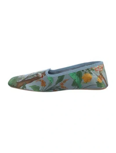 Pre-owned Gucci Satin Floral Print Slippers In Blue