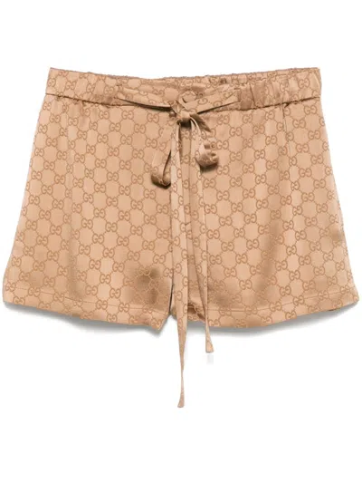 Gucci Satin Gg Mini Shorts In Neutral