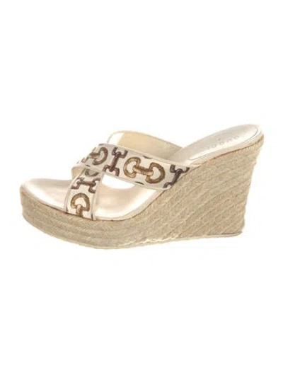 Pre-owned Gucci Satin Graphic Print Espadrilles In Neutrals